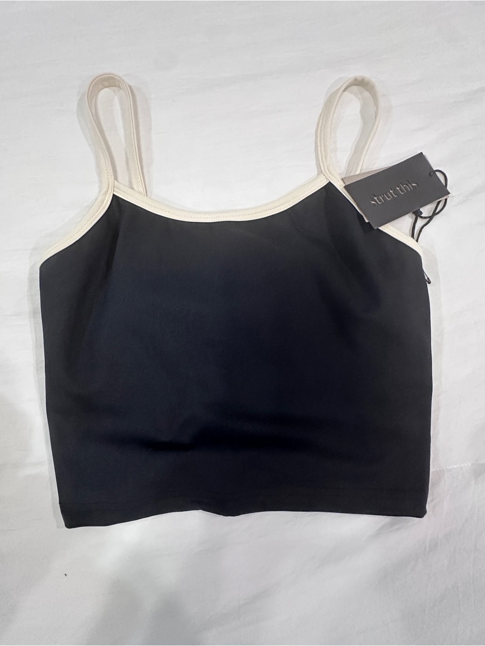 Strut This Black Camisole with Cream Trim